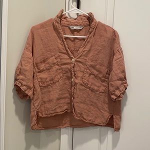 zara linen cropped blouse